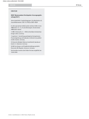 Vorschauseite 1: Erratum: DNVF Memorandum Partizipative Versorgungsforschung (Teil 1)