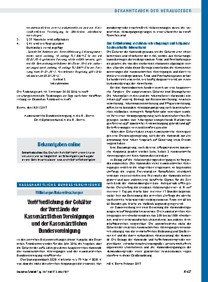 Vorschauseite 1: Veröffentlichung der Gehälter der Vorstände der Kassenärztlichen Vereinigungen und der Kassenärztlichen Bundesvereinigung