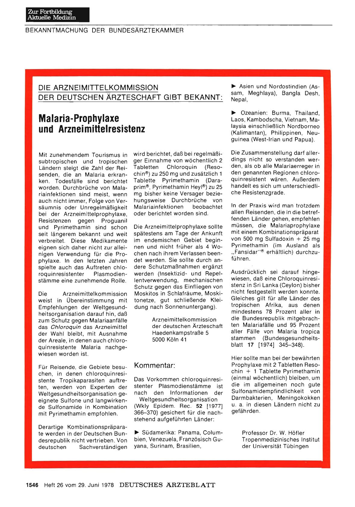 Vorschauseite 1: Malaria-Prophylaxe und Arzneimittelresistenz