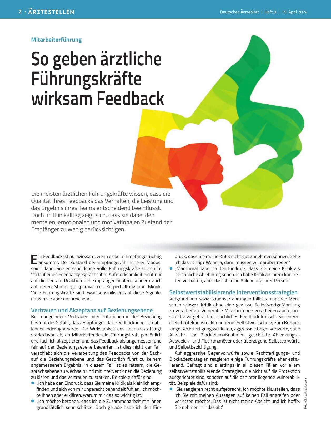Vorschauseite 1: Mitarbeiterführung: So geben ärztliche Führungskräfte wirksam Feedback