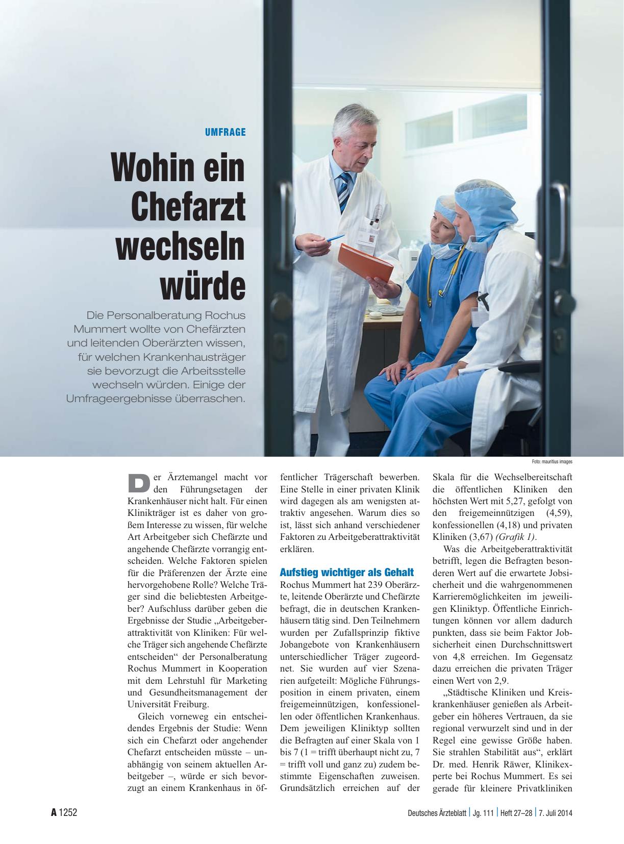Vorschauseite 1: Umfrage: Wohin ein Chefarzt wechseln würde