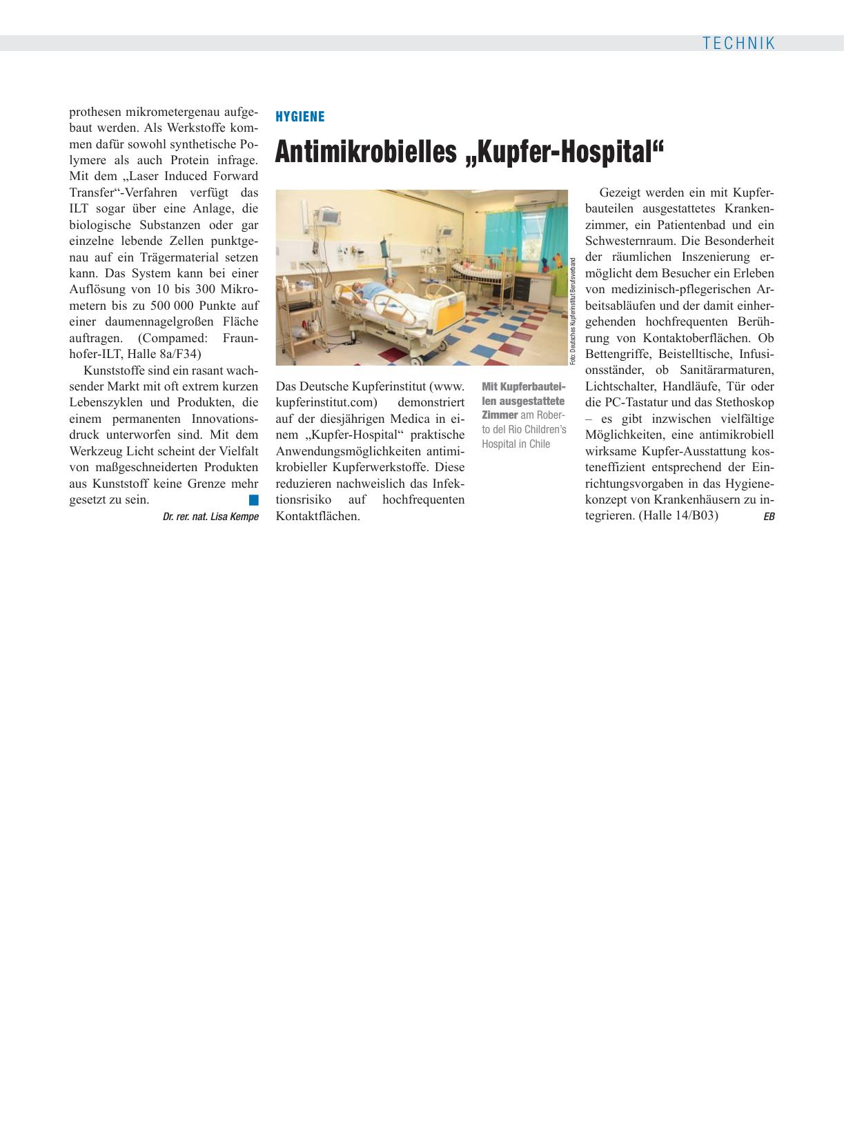 Vorschauseite 1: Hygiene: Antimikrobielles „Kupfer-Hospital“