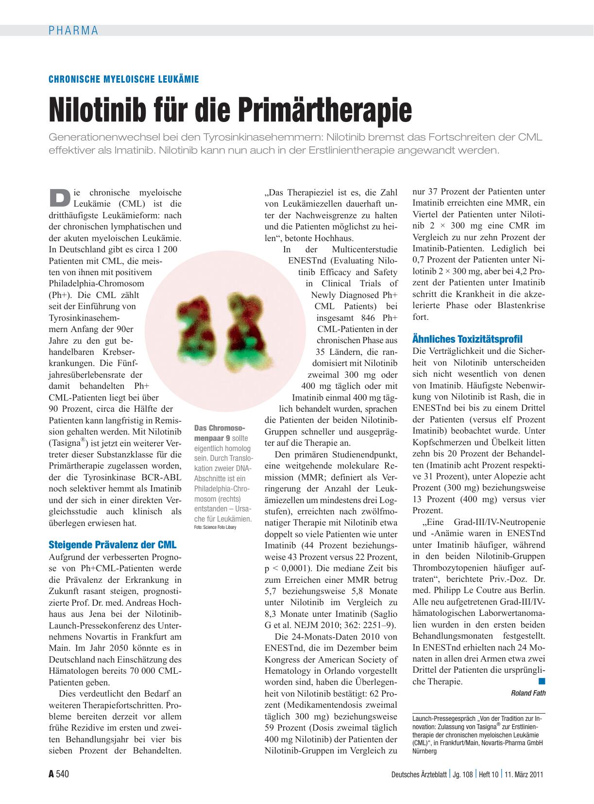 Vorschauseite 1: Chronische myeloische Leukämie: Nilotinib für die Primärtherapie