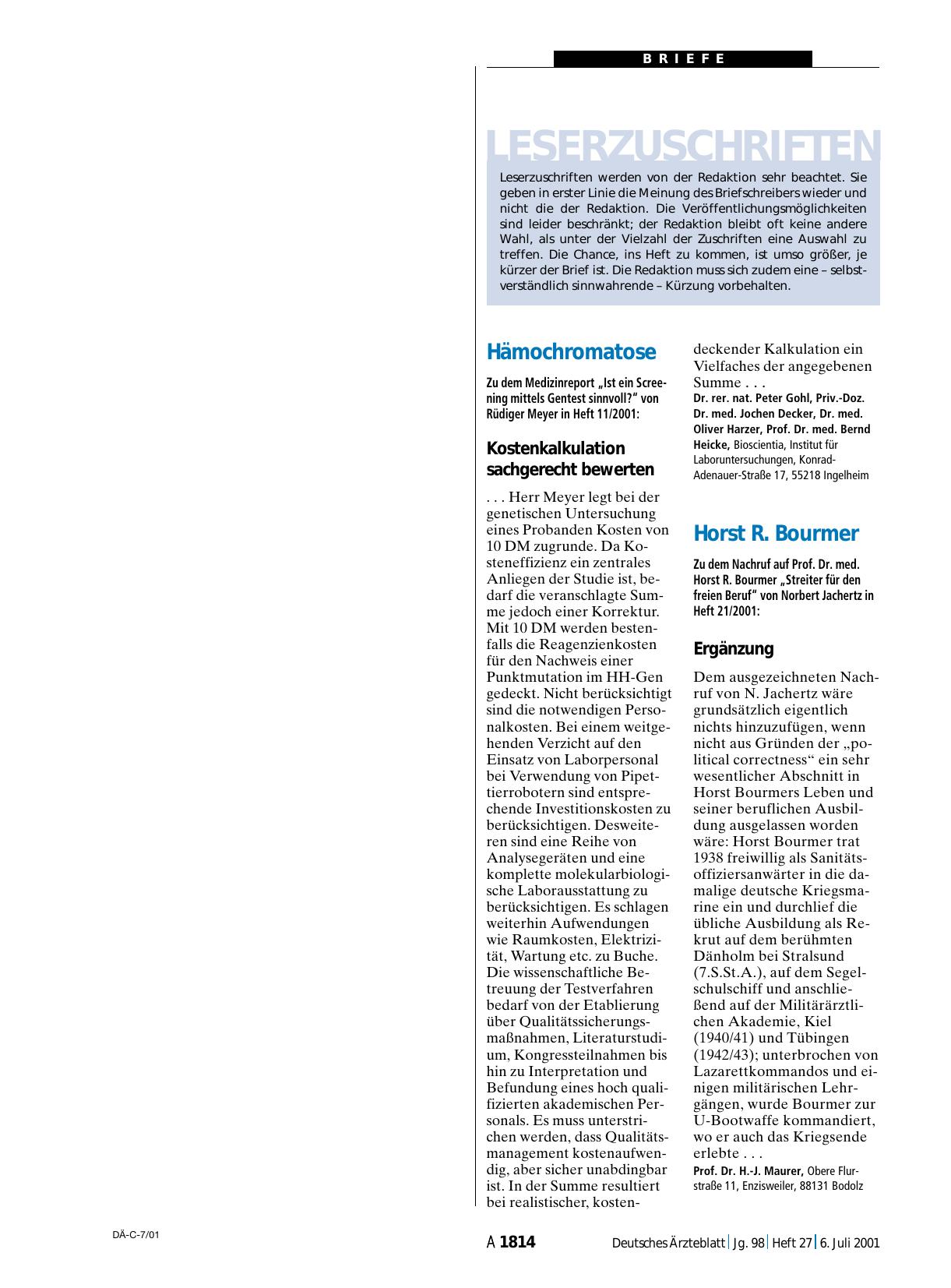 Vorschauseite 1: Horst R. Bourmer: Ergänzung