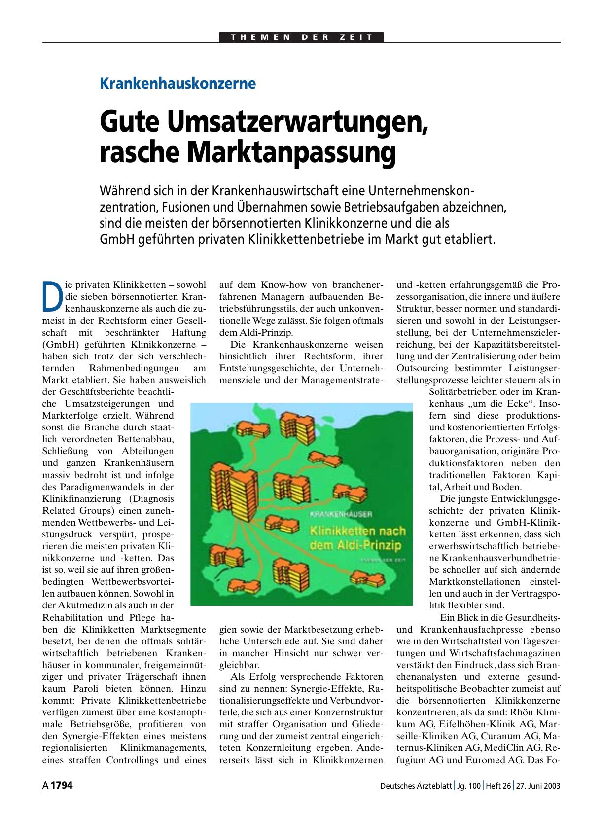 Vorschauseite 1: Krankenhauskonzerne: Gute Umsatzerwartungen, rasche Marktanpassung