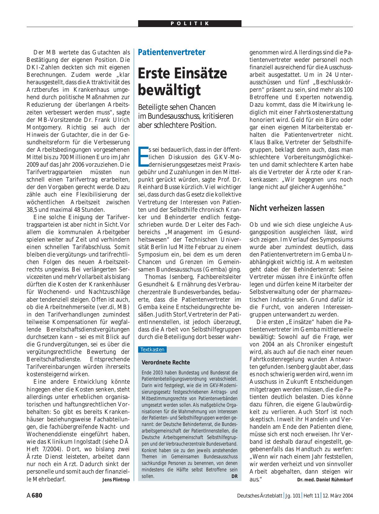 Vorschauseite 1: Patientenvertreter: Erste Einsätze bewältigt