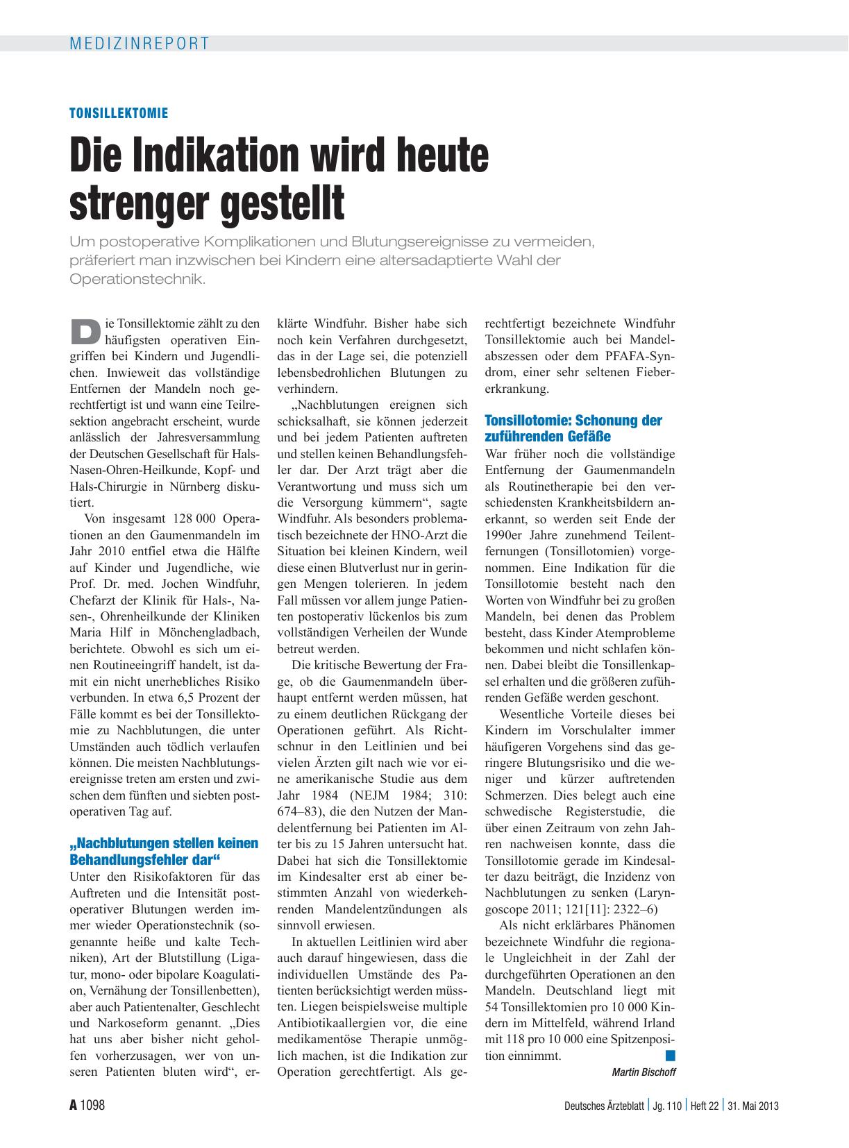 Vorschauseite 1: Tonsillektomie: Die Indikation wird heute strenger gestellt