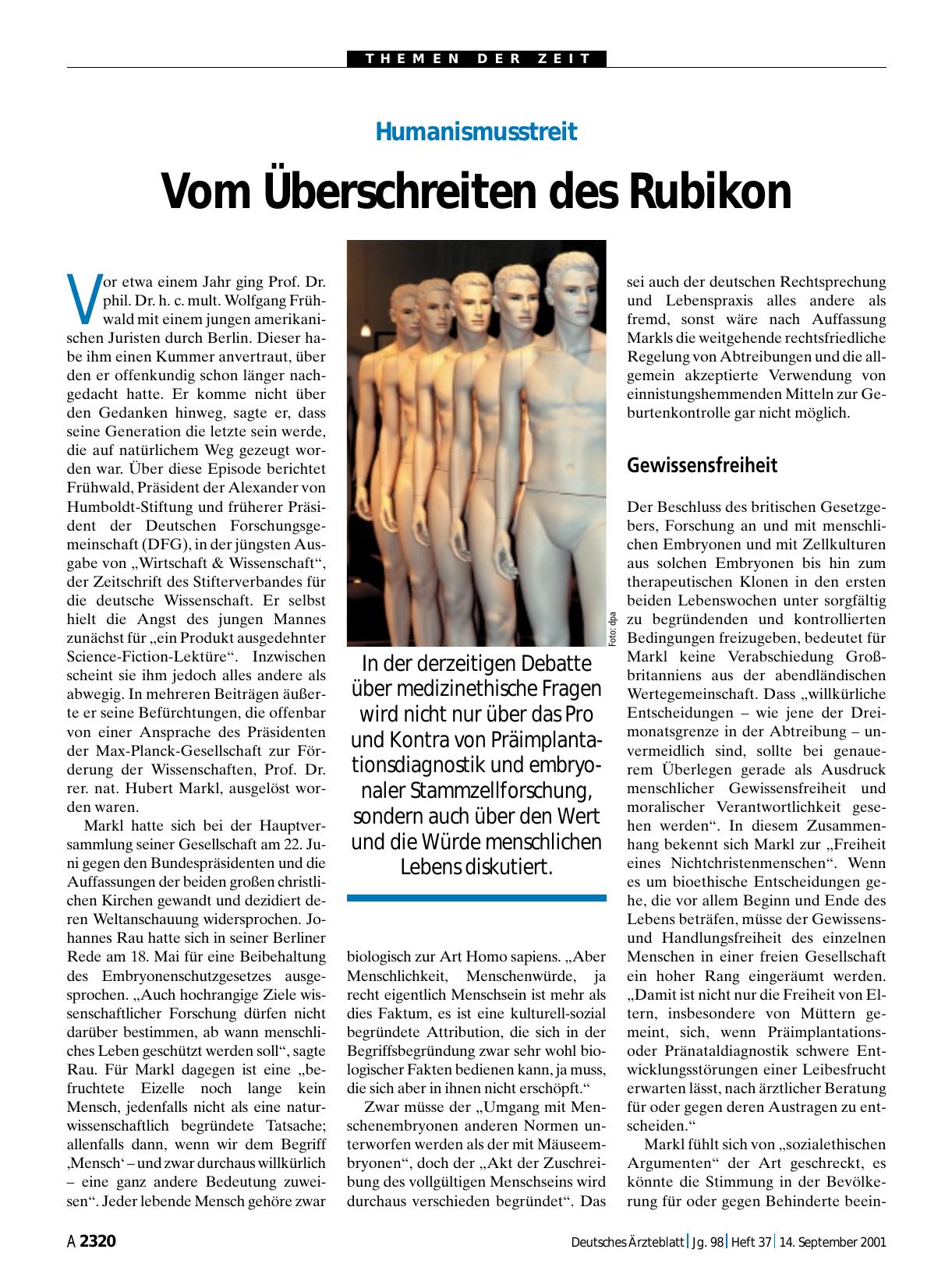 Vorschauseite 1: Humanismusstreit: Vom Überschreiten des Rubikon