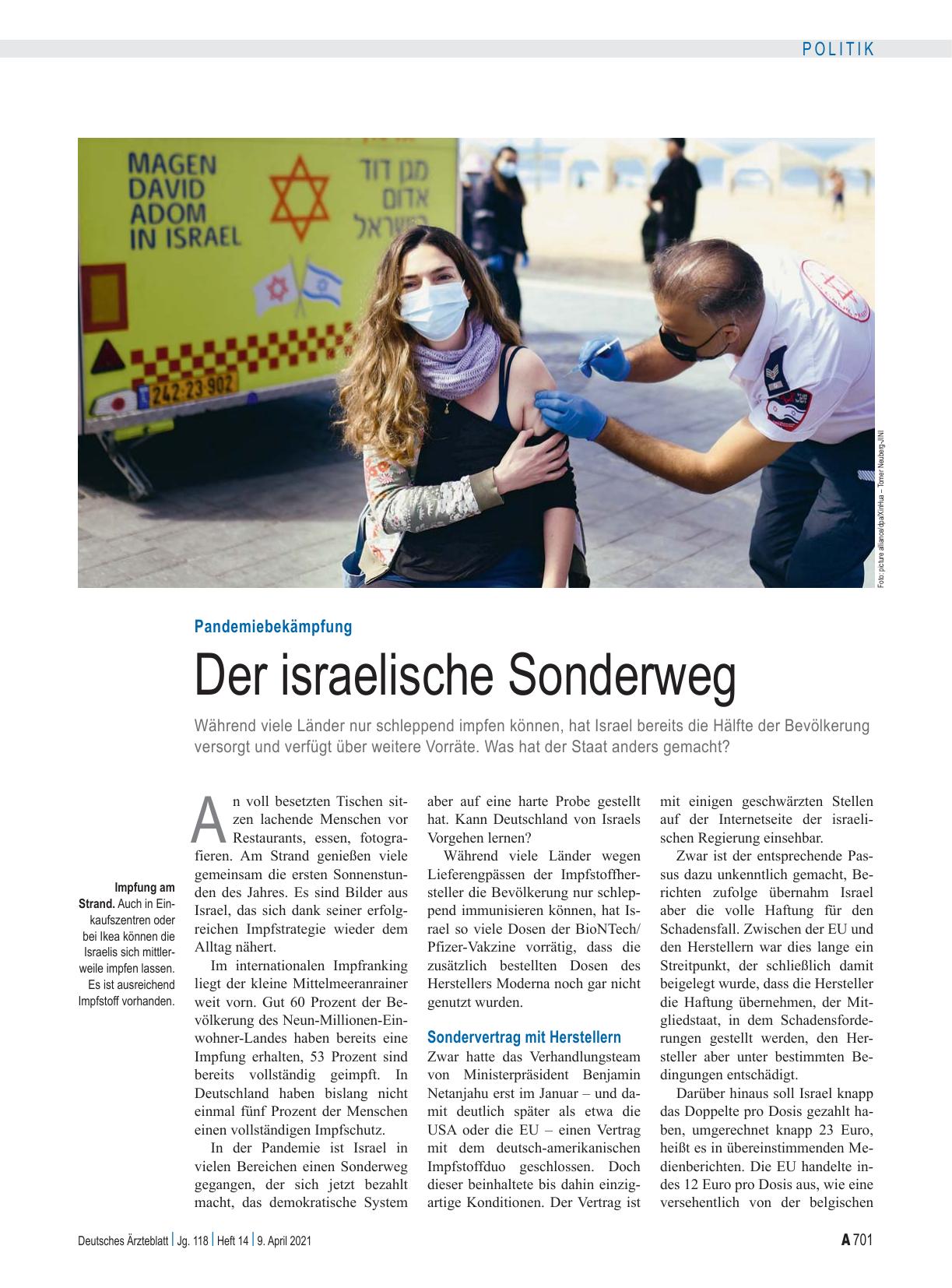 Vorschauseite 1: Pandemiebekämpfung: Der israelische Sonderweg