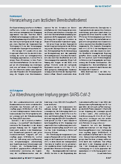 Vorschauseite 1: Rechtsreport: Heranziehung zum ärztlichen Bereitschaftsdienst