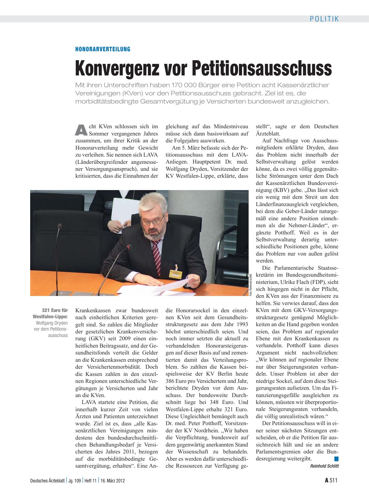 Vorschauseite 1: Honorarverteilung: Konvergenz vor Petitionsausschuss