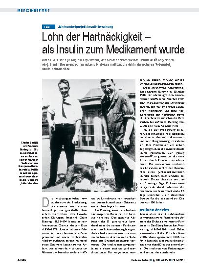 Vorschauseite 1: Jahrhundertprojekt Insulinforschung: Lohn der Hartnäckigkeit – als Insulin zum Medikament wurde