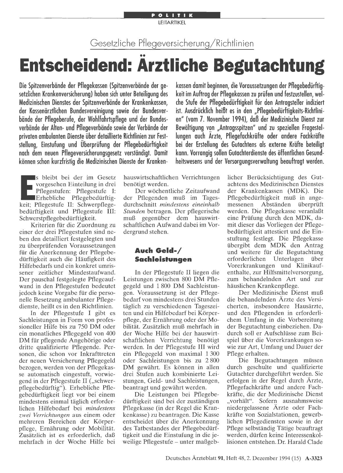 Vorschauseite 1: Gesetzliche Pflegeversicherung/ Richtlinien: Entscheidend: Arztliche Begutachtung
