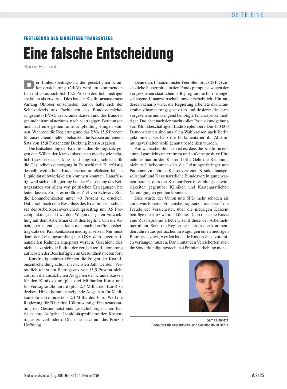 Vorschauseite 1: Festlegung des Einheitsbeitragssatzes: Eine falsche Entscheidung