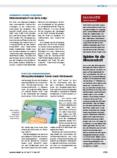 Vorschauseite 1: Gesetzliche Krankenversicherung: Monopolkommission fordert mehr Wettbewerb