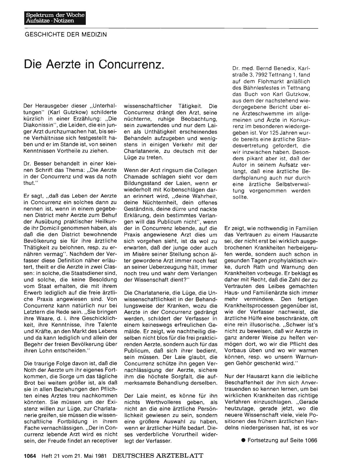 Vorschauseite 1: Die Aerzte in Concurrenz.