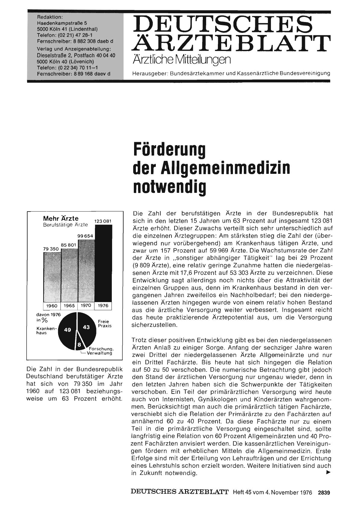 Vorschauseite 1: Förderung der Allgemeinmedizin notwendig