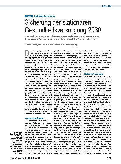Vorschauseite 1: Stationäre Versorgung: Sicherung der stationären Gesundheitsversorgung 2030