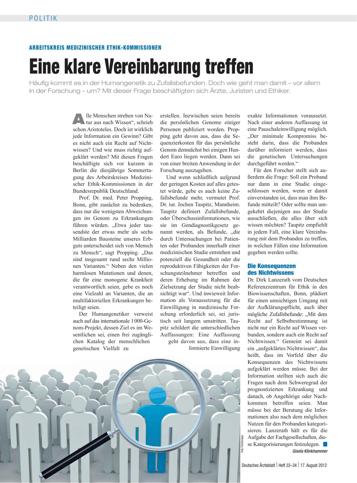 Vorschauseite 1: Arbeitskreis medizinischer Ethik-Kommissionen: Eine klare Vereinbarung treffen