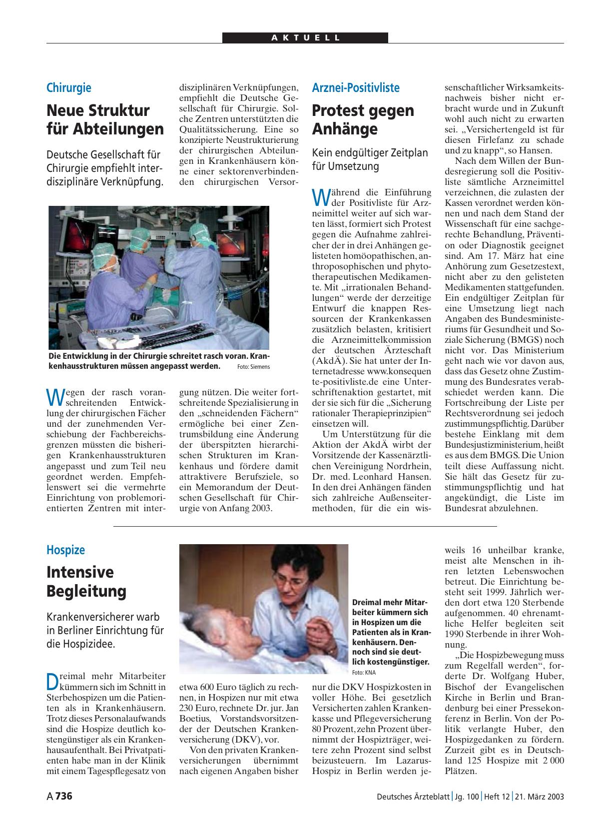 Vorschauseite 1: Chirurgie: Neue Struktur für Abteilungen