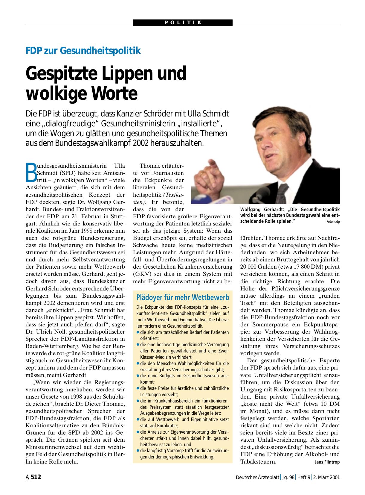 Vorschauseite 1: FDP zur Gesundheitspolitik: Gespitzte Lippen und wolkige Worte