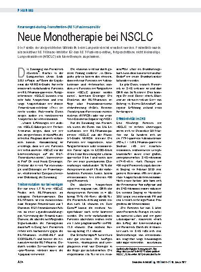 Vorschauseite 1: Rearranged-during-Transfection-(RET-)Fusions-positiv: Neue Monotherapie bei NSCLC