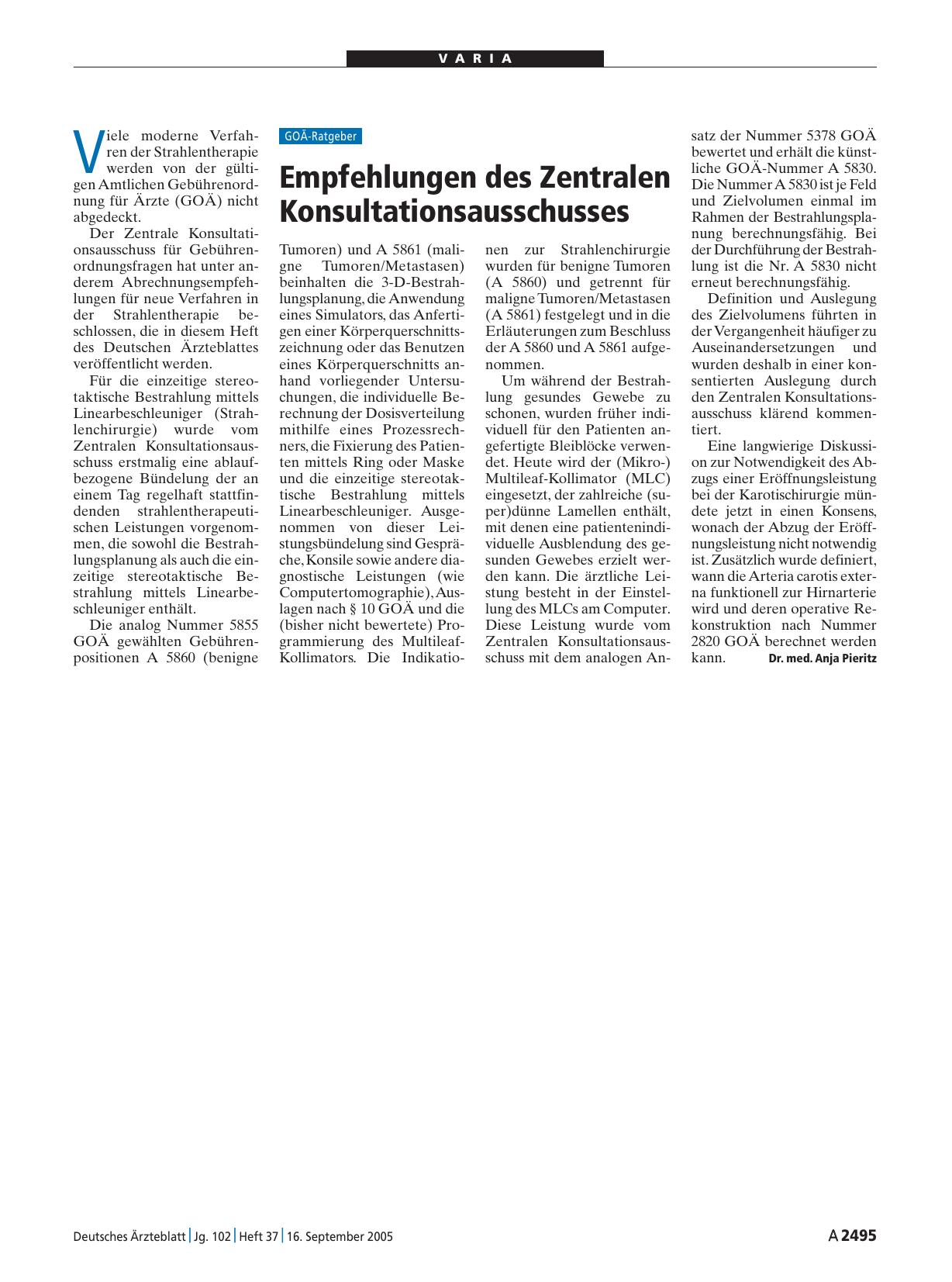 Vorschauseite 1: Empfehlungen des Zentralen Konsultationsausschusses