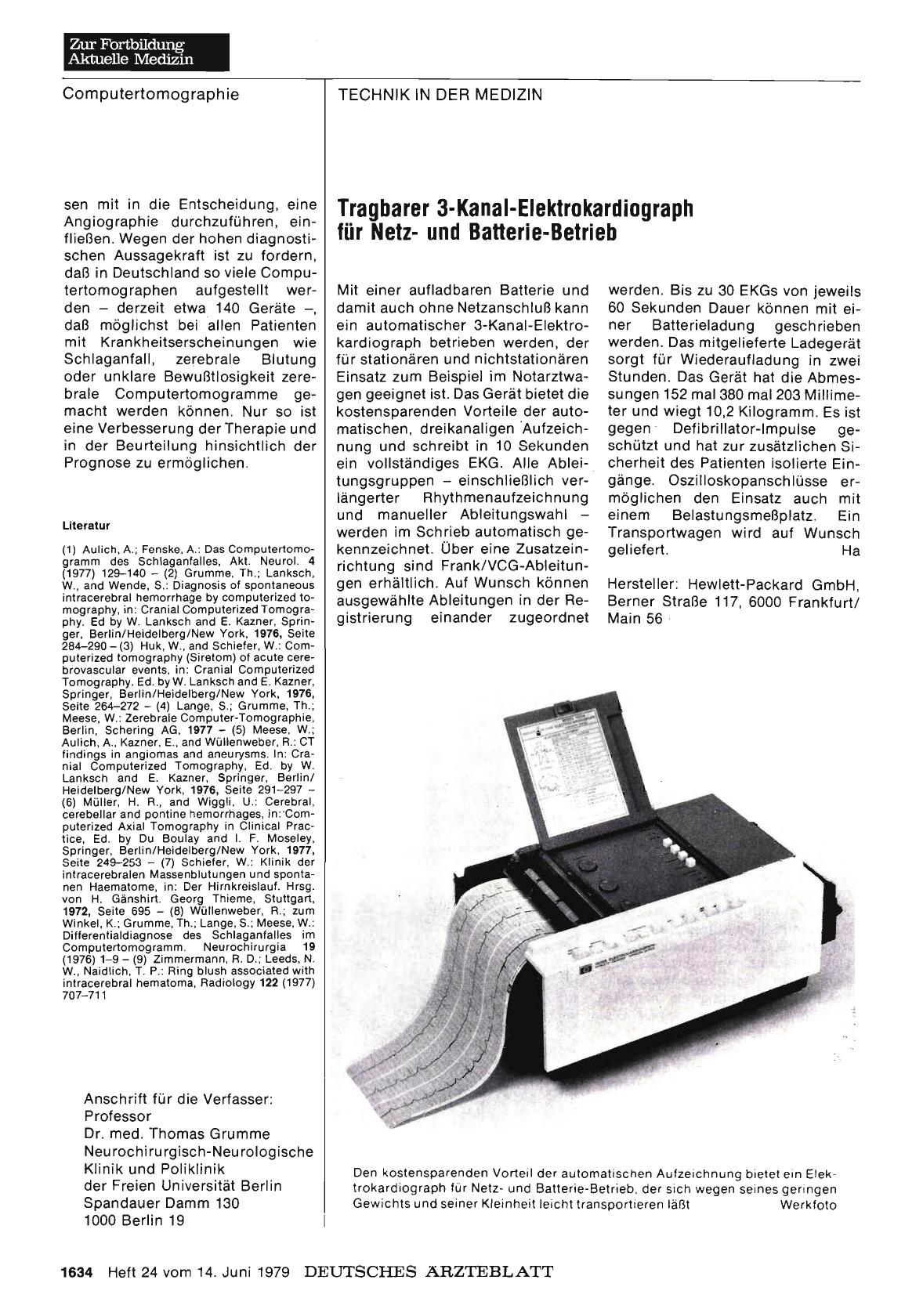 Vorschauseite 1: Tragbarer 3-Kanal-Elektrokardiograph für Netzund Batterie-Betrieb