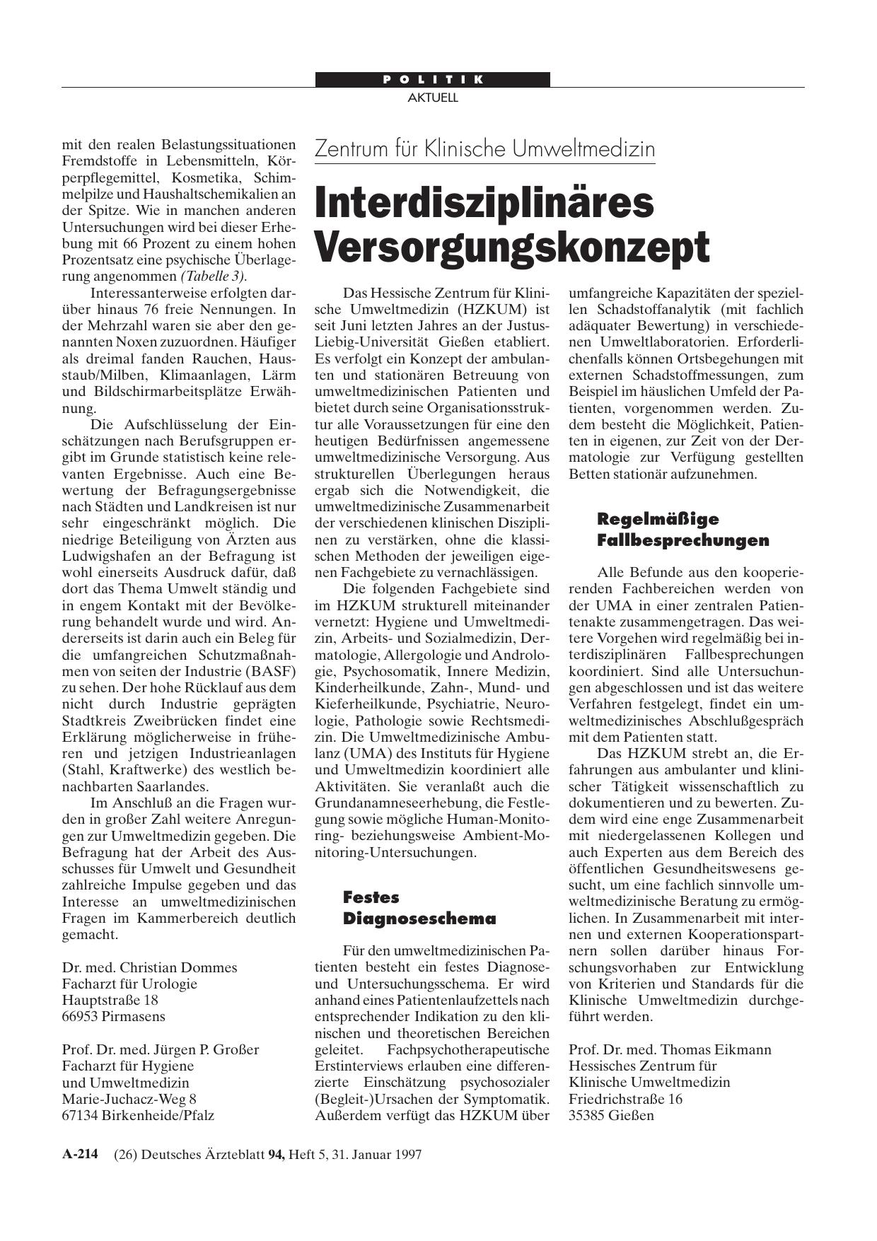 Vorschauseite 1: Zentrum für Klinische Umweltmedizin: Interdisziplinäres Versorgungskonzept