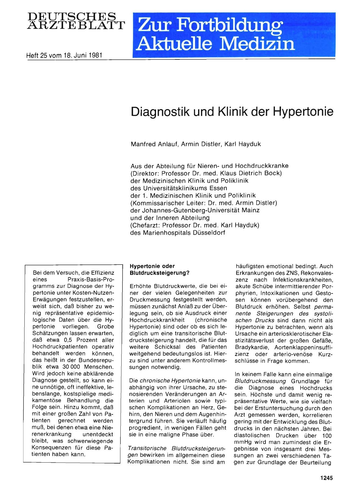 Vorschauseite 1: Diagnostik und Klinik der Hypertonie
