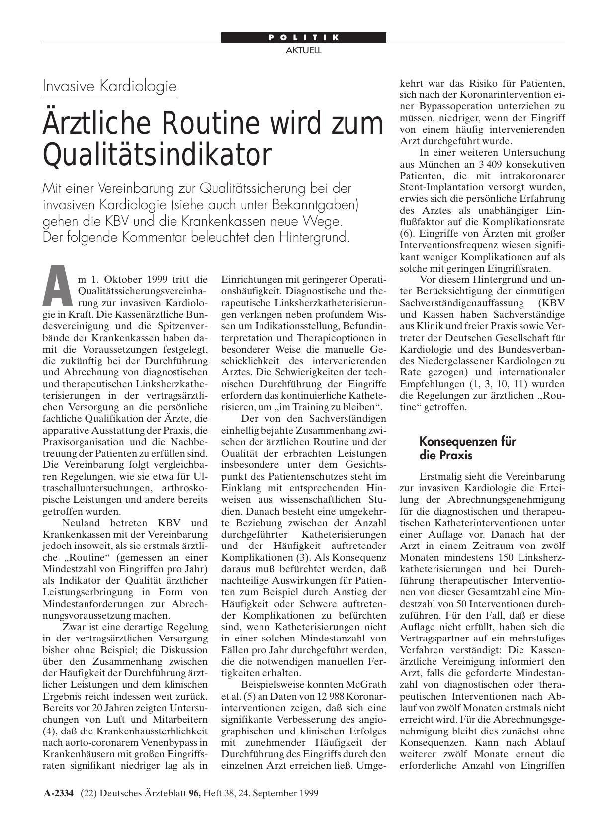 Vorschauseite 1: Invasive Kardiologie: Ärztliche Routine wird zum Qualitätsindikator