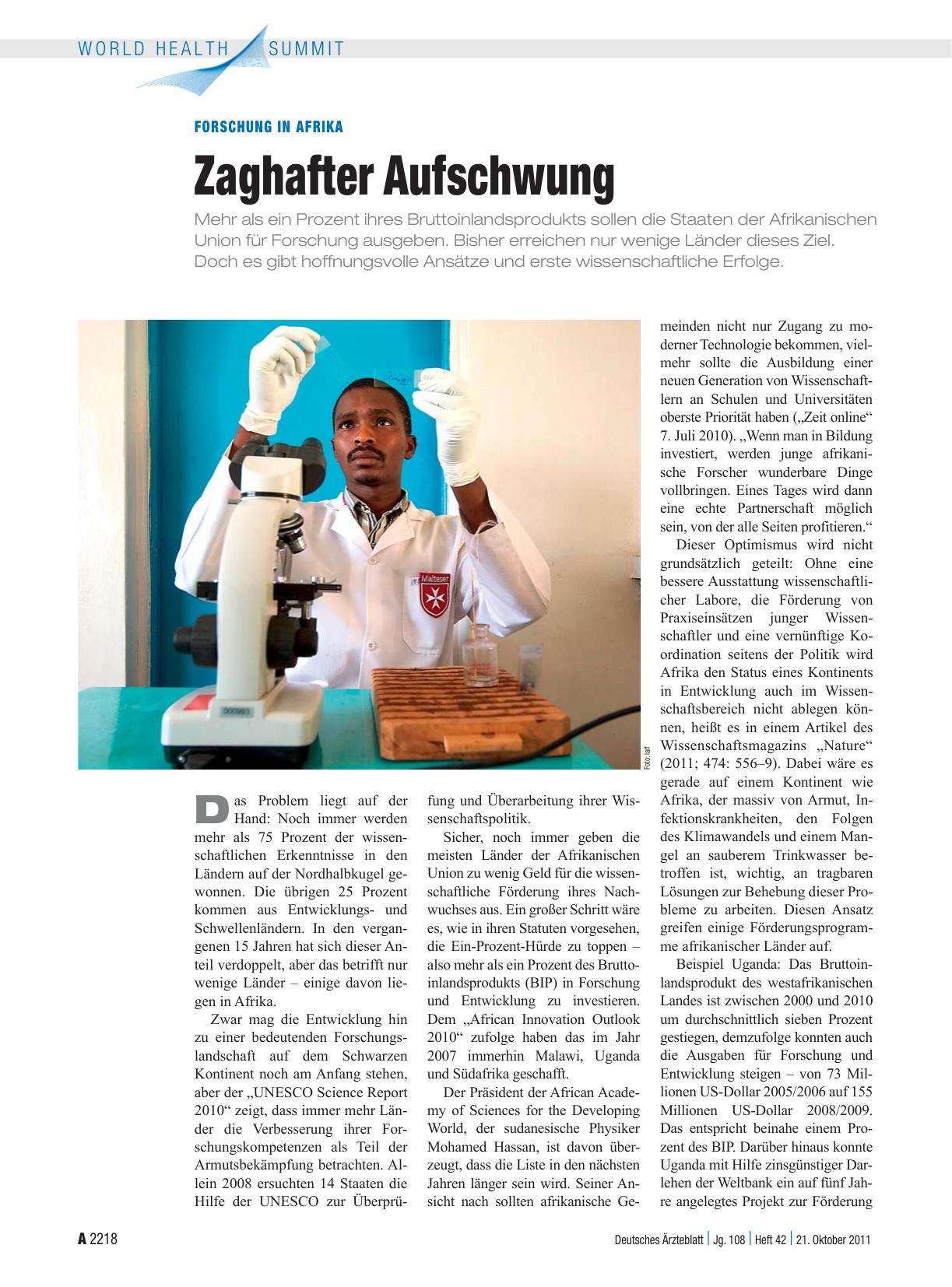 Vorschauseite 1: Forschung in Afrika: Zaghafter Aufschwung