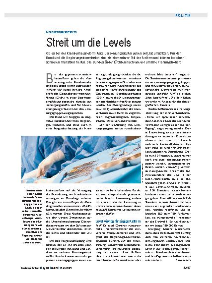 Vorschauseite 1: Krankenhausreform: Streit um die Levels