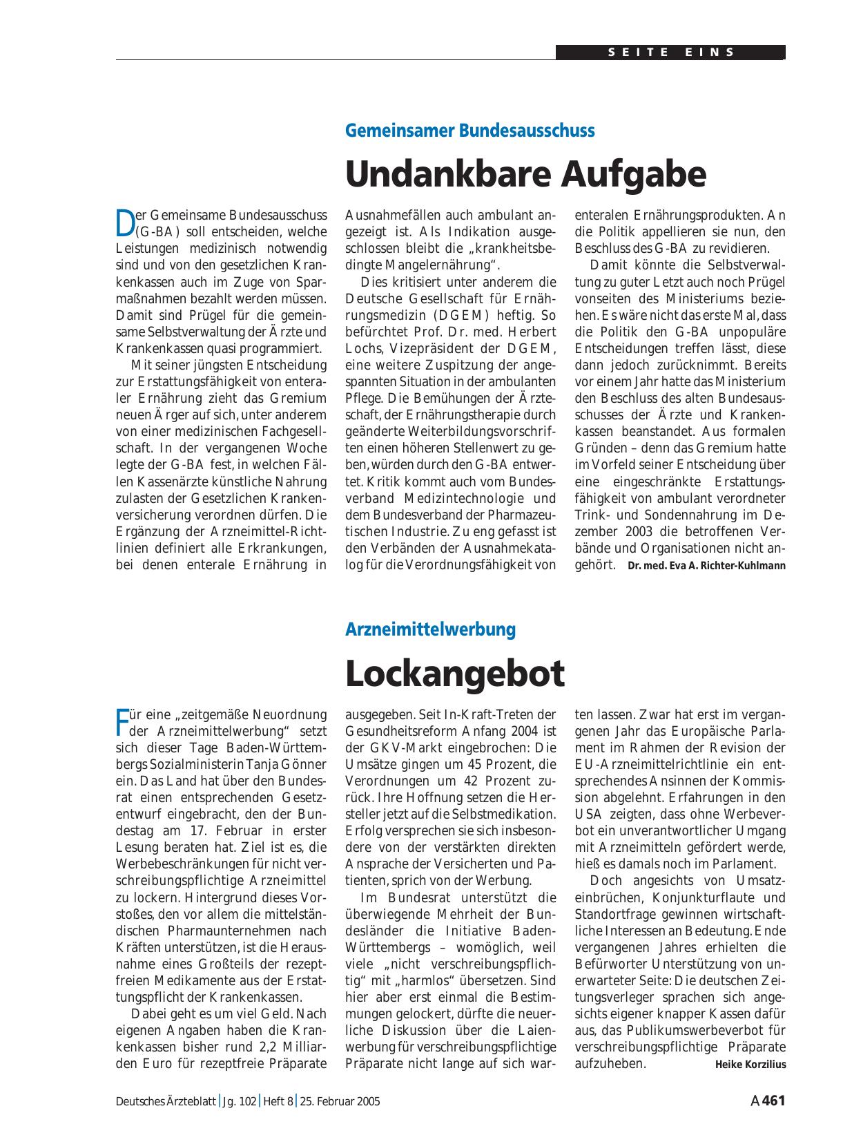 Vorschauseite 1: Gemeinsamer Bundesausschuss: Undankbare Aufgabe