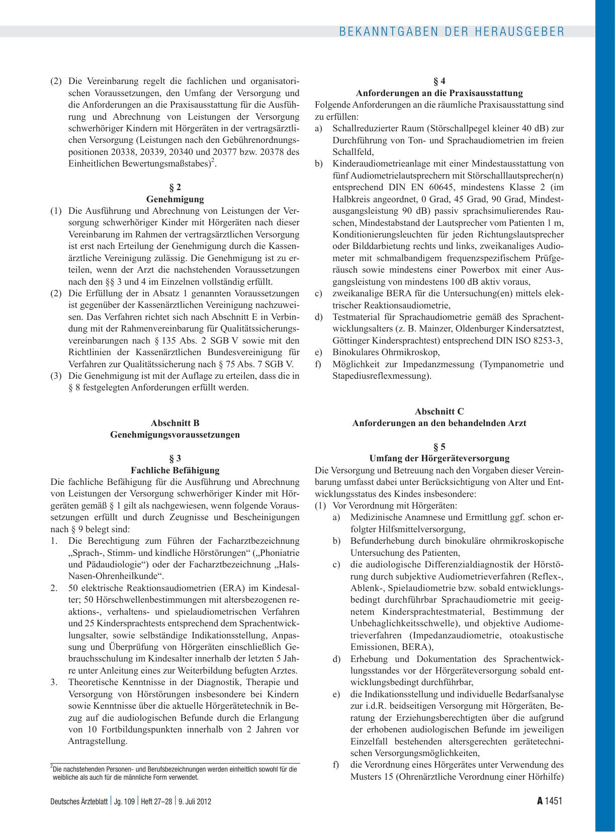 Vorschauseite 2: Einführung einer Qualitätssicherungsvereinbarung Hörgeräteversorgung Kinder nach § 135 Abs. 2 SGB V / Vereinbarung von Qualitätssicherungsmaßnahmen nach § 135 Abs. 2 SGB V zur Hör…