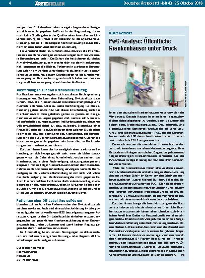 Vorschauseite 1: Kurz notiert: PwC-Analyse: Öffentliche Krankenhäuser unter Druck