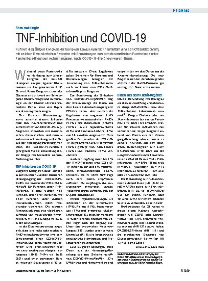 Vorschauseite 1: Rheumatologie: TNF-Inhibition und COVID-19