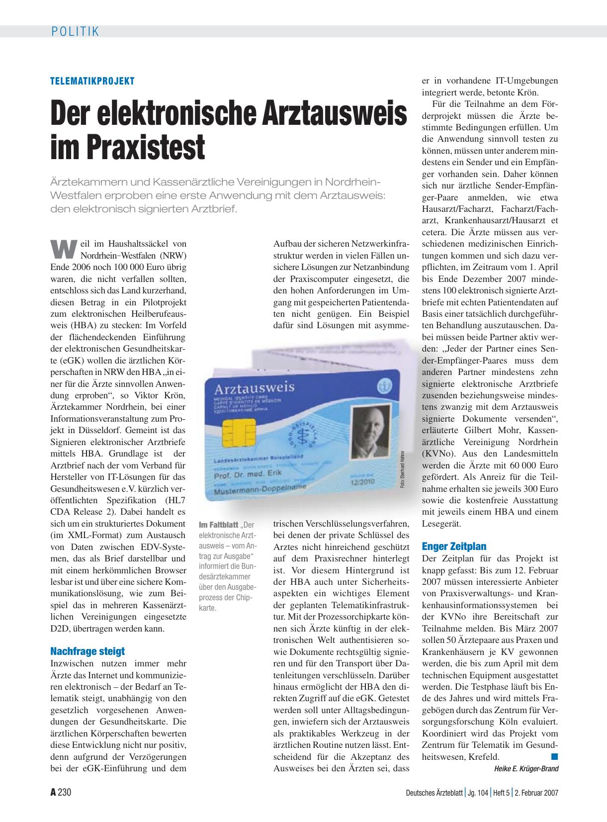 Vorschauseite 1: Telematikprojekt: Der elektronische Arztausweis im Praxistest