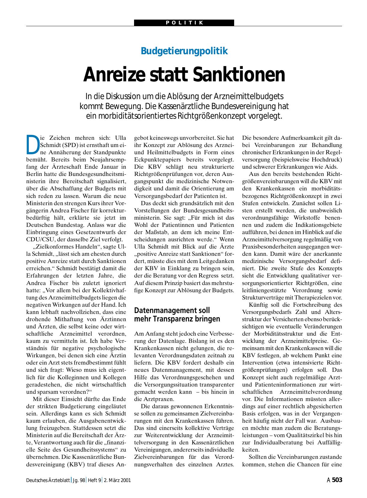 Vorschauseite 1: Budgetierungpolitik: Anreize statt Sanktionen