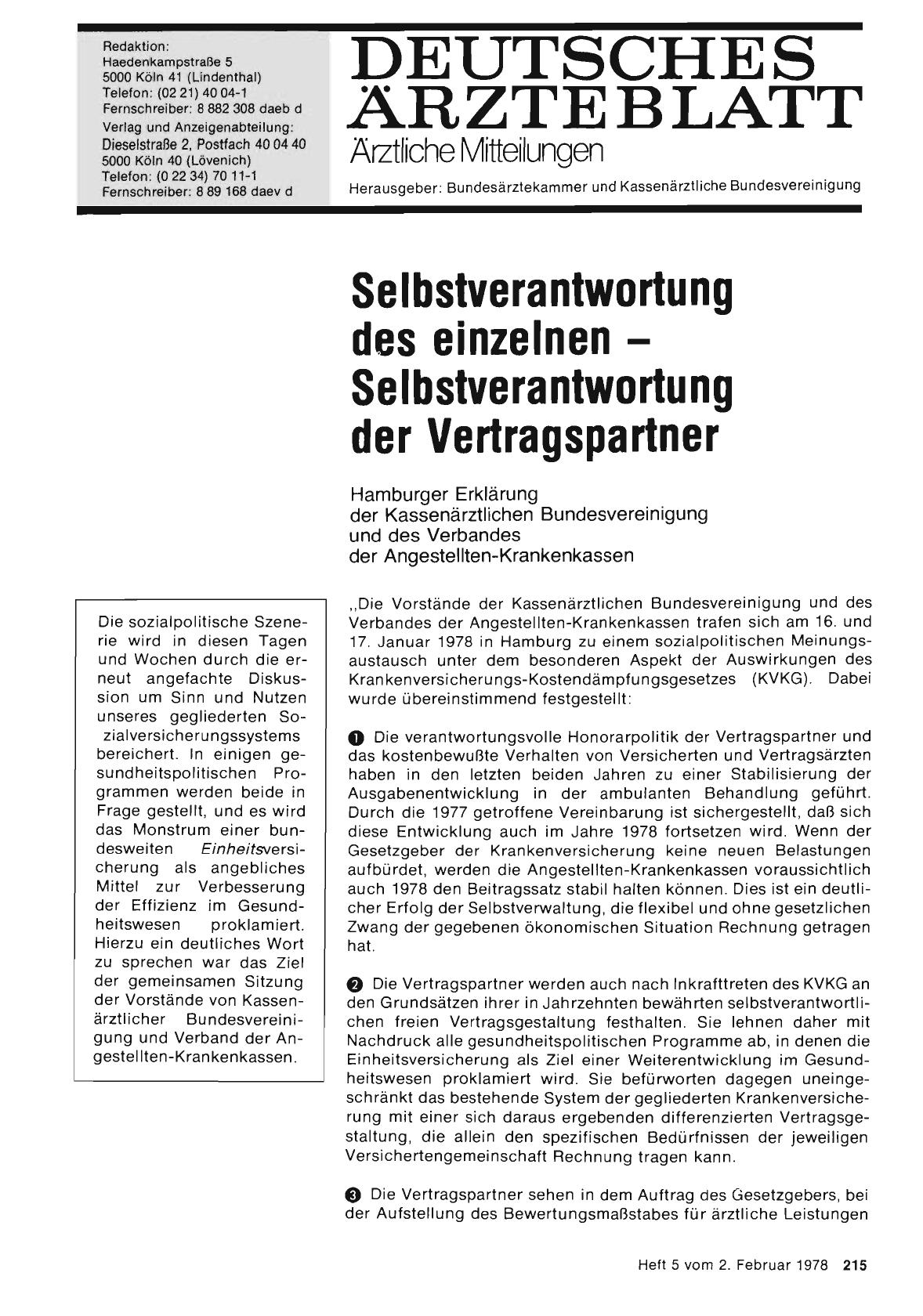 Vorschauseite 1: Selbstverantwortung des einzelnen — Selbstverantwortung der Vertragspartner