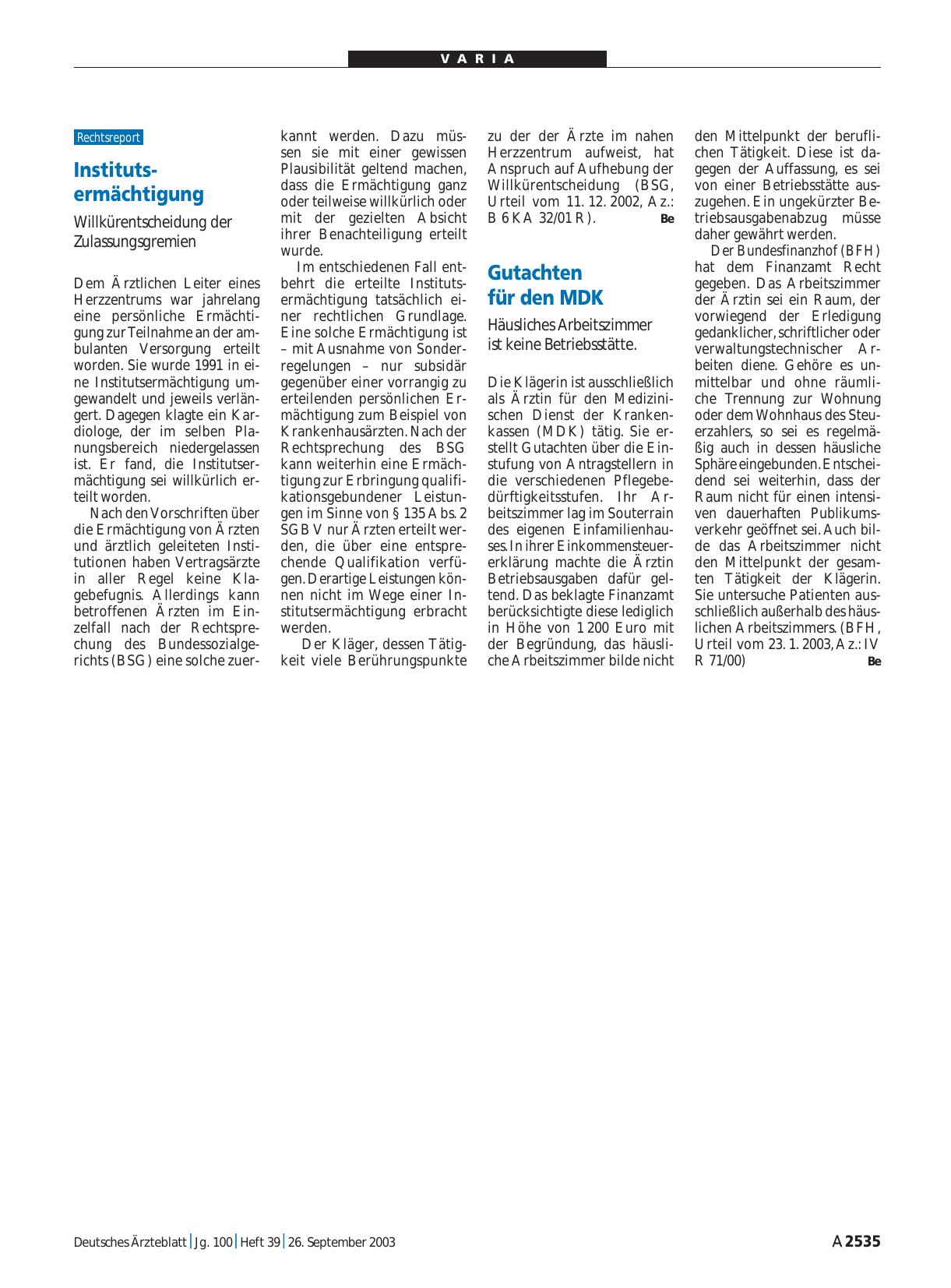 Vorschauseite 1: Institutsermächtigung: Willkürentscheidung der Zulassungsgremien