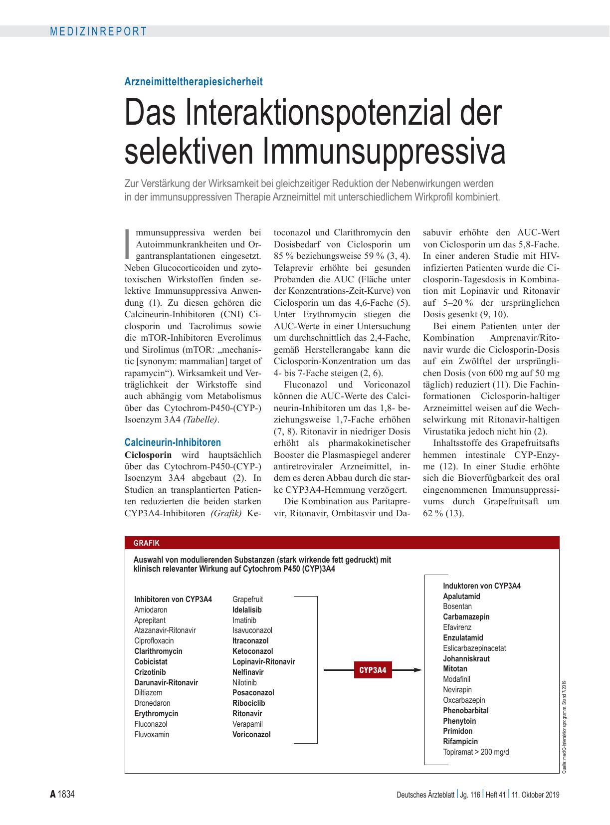 Vorschauseite 1: Arzneimitteltherapiesicherheit: Das Interaktionspotenzial der selektiven Immunsuppressiva