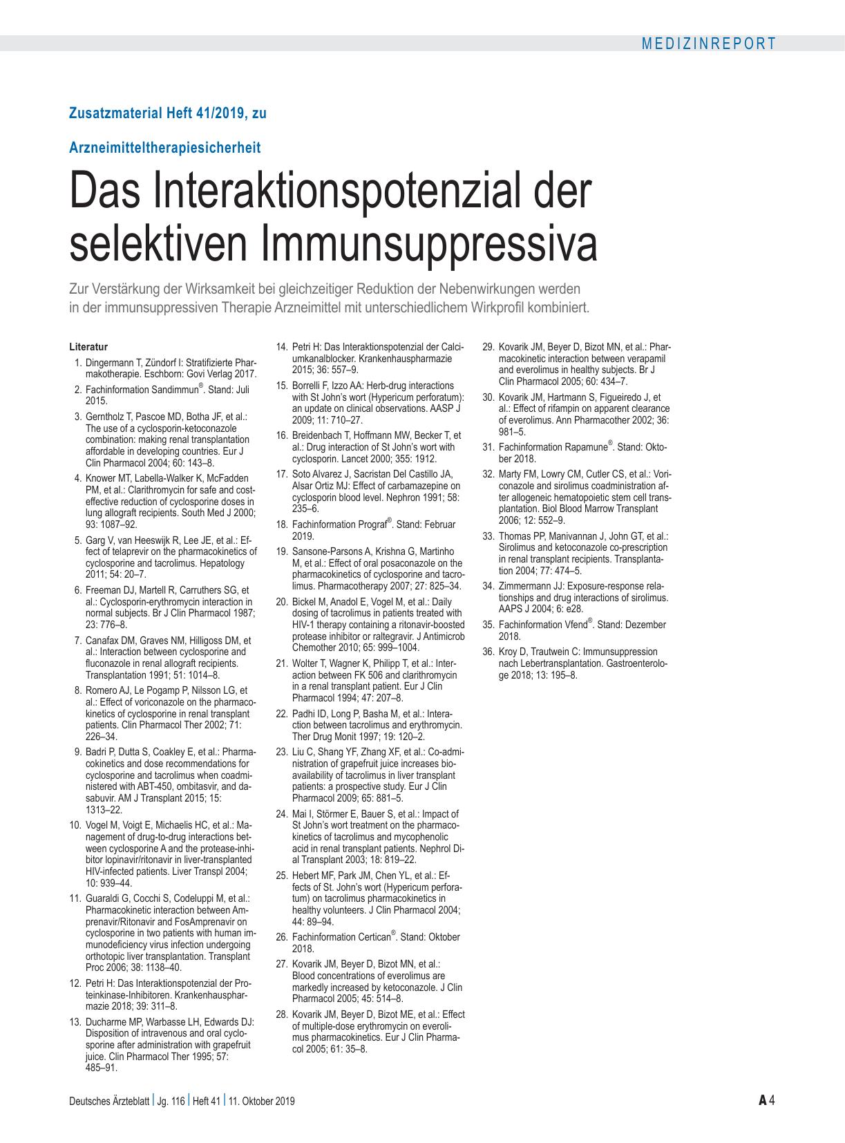 Vorschauseite 4: Arzneimitteltherapiesicherheit: Das Interaktionspotenzial der selektiven Immunsuppressiva