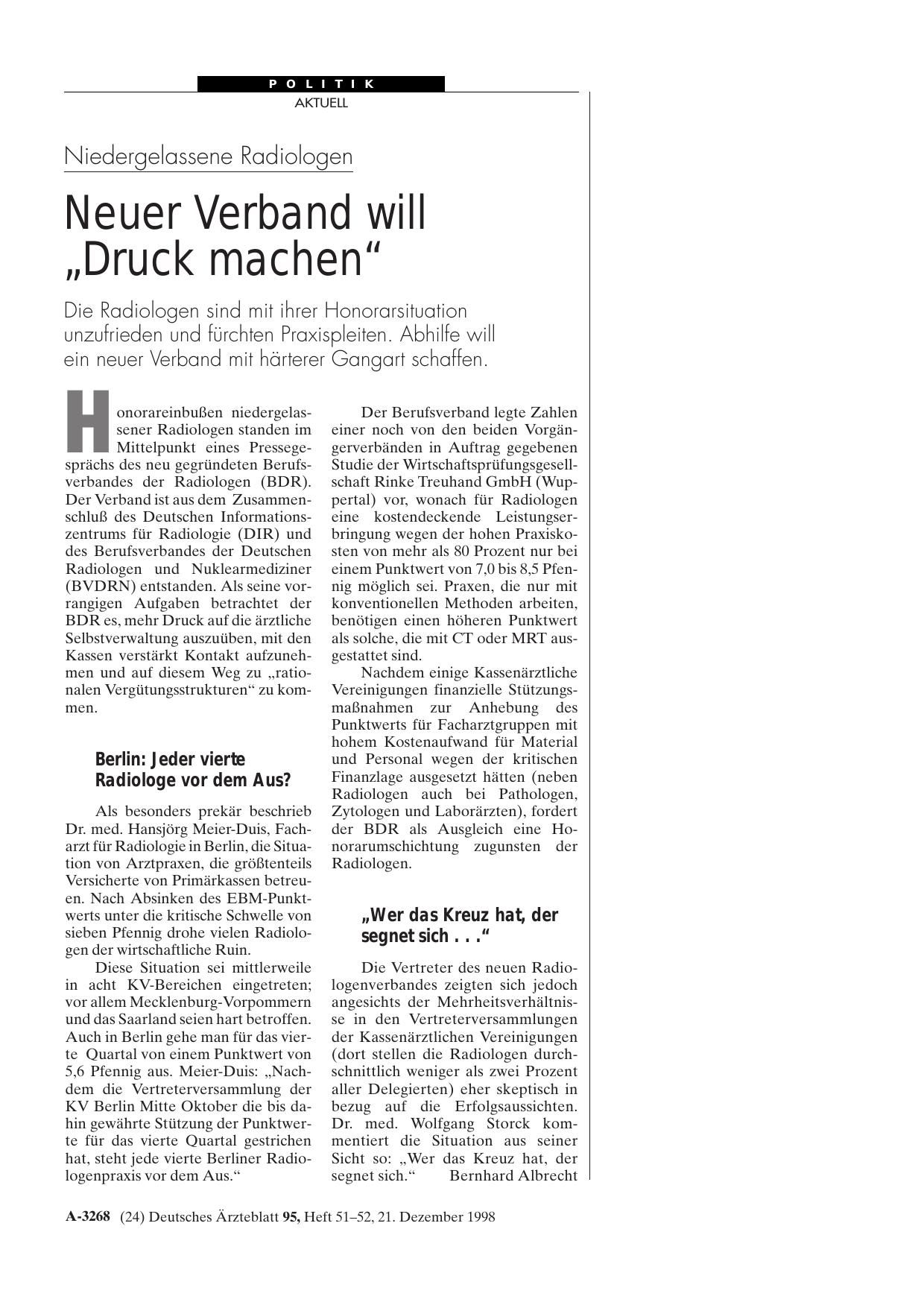 Vorschauseite 1: Niedergelassene Radiologen: Neuer Verband will „Druck machen“