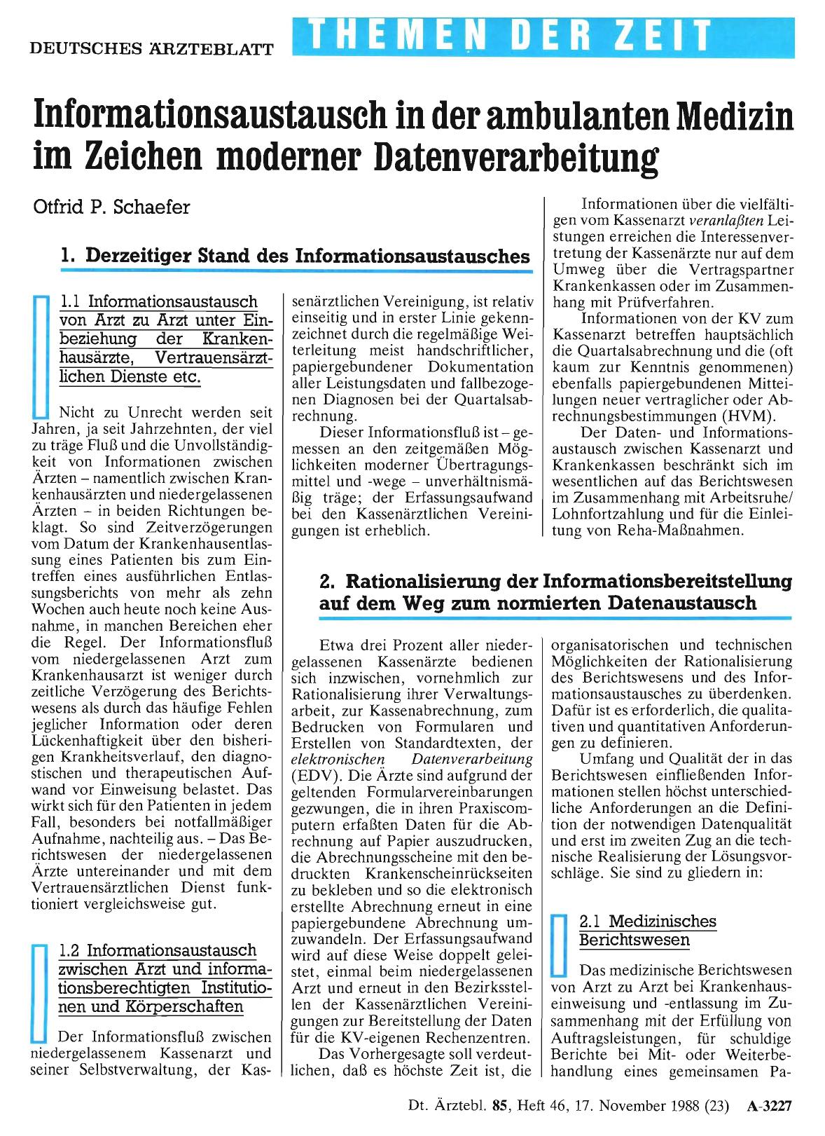 Vorschauseite 1: Informationsaustausch in der ambulanten Medizin im Zeichen moderner Datenverarbeitung