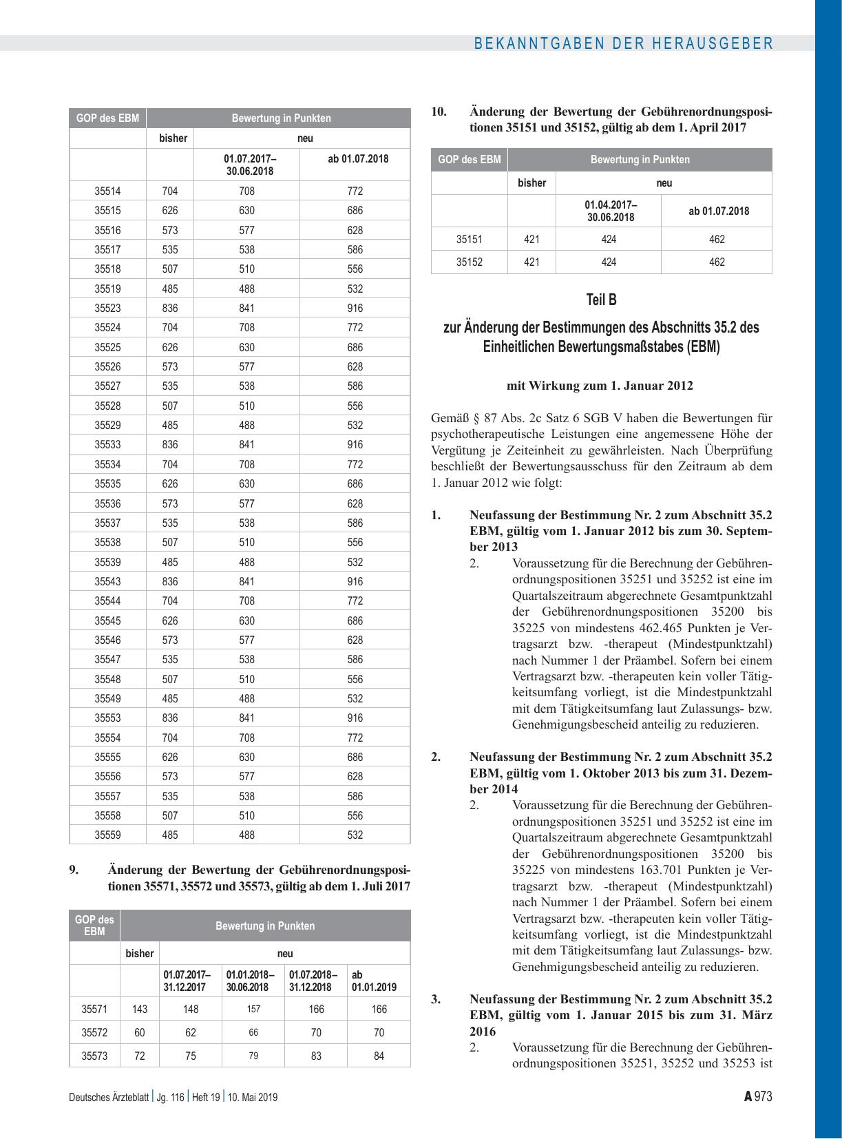 Vorschauseite 3: Beschluss des Bewertungsausschusses nach § 87 Abs. 1 Satz 1 SGB V in seiner 436. Sitzung: Änderung des Einheitlichen Bewertungsmaßstabes, Teil A, Teil B, Teil C