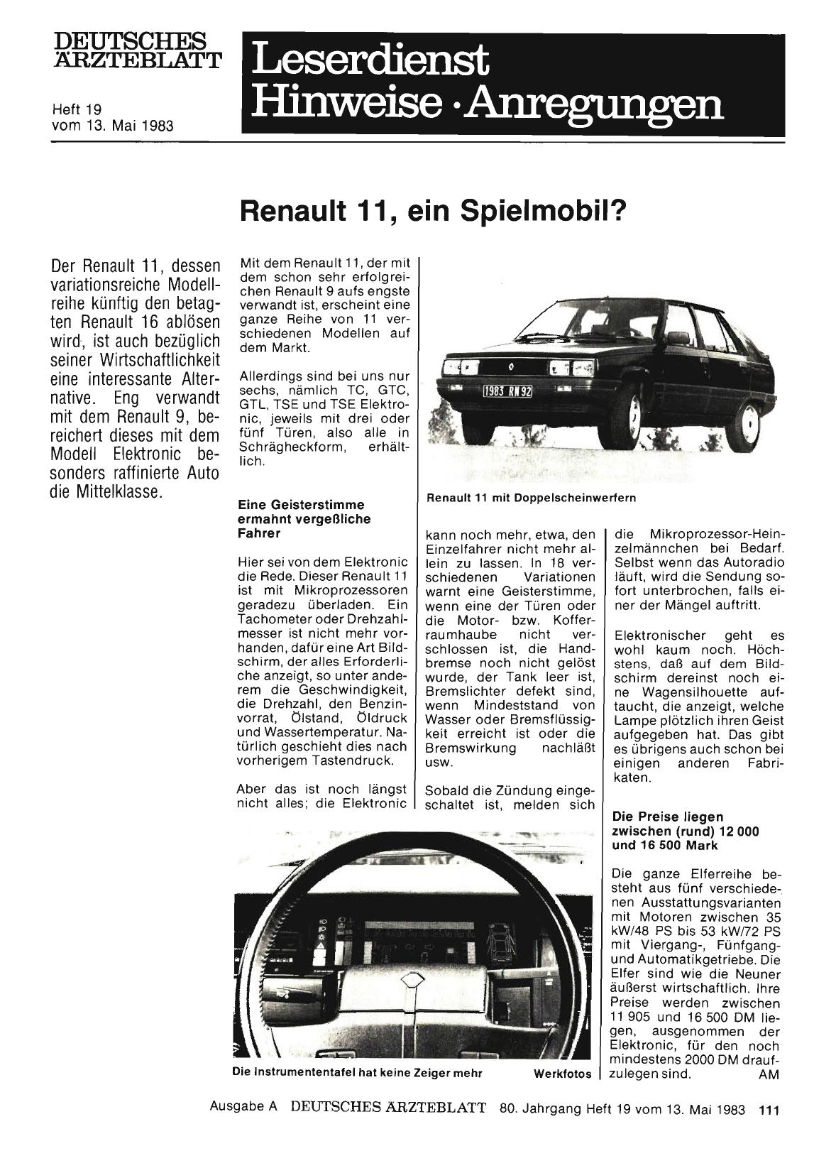 Vorschauseite 1: Renault 11, ein Spielmobil?