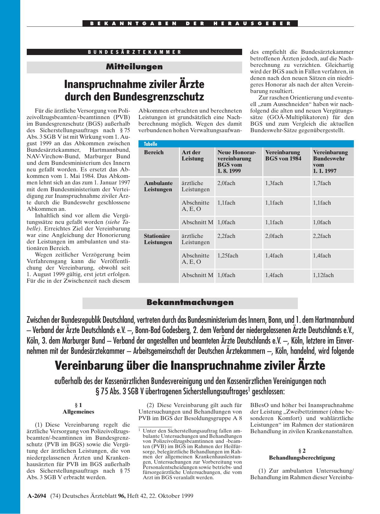 Vorschauseite 1: Inanspruchnahme ziviler Ärzte durch den Bundesgrenzschutz