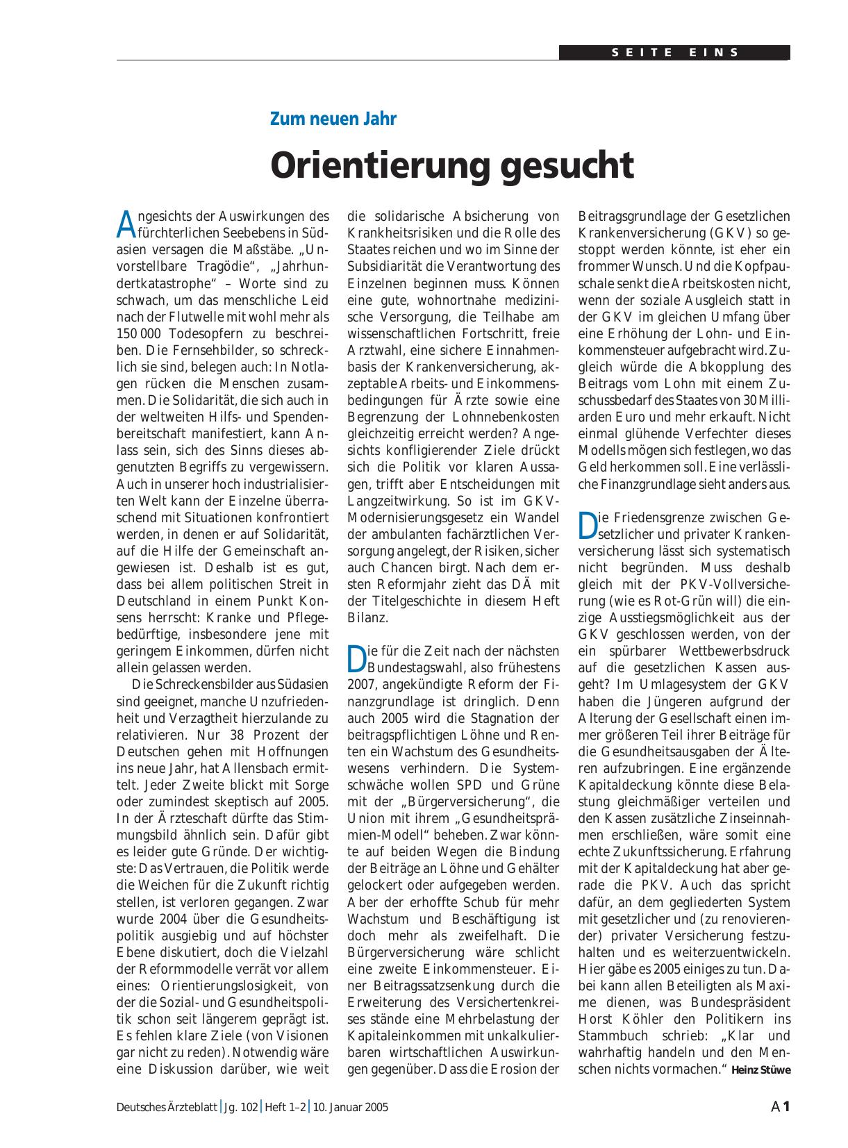Vorschauseite 1: Zum neuen Jahr: Orientierung gesucht