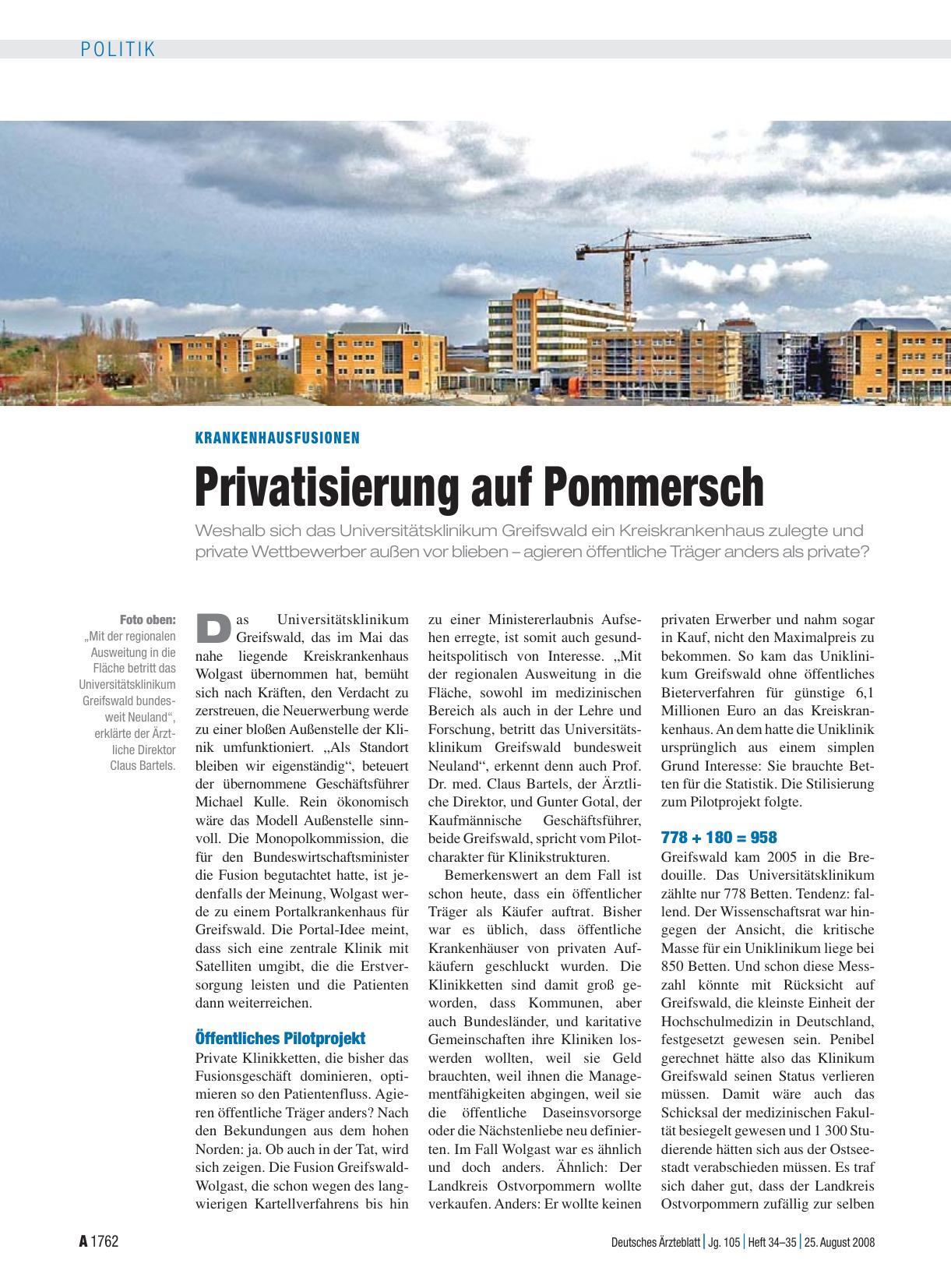 Vorschauseite 1: Krankenhausfusionen: Privatisierung auf Pommersch